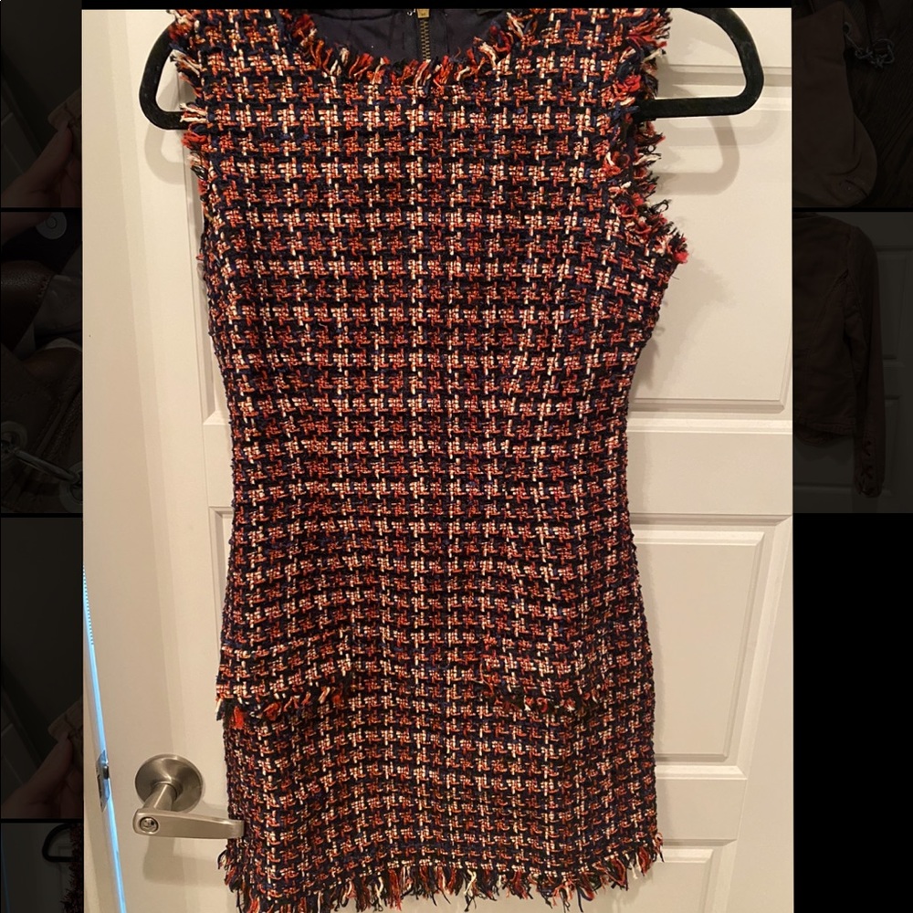 Vici Navy, Orange & White Tweed Mini Dress